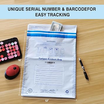 100Pcs 12x16 Bank Deposit Bag - Tamper Evident Security Bags - Cash Money Bags with High Level Security Seal - White Security Pouch - Opaque 2.8 Mil Plastic