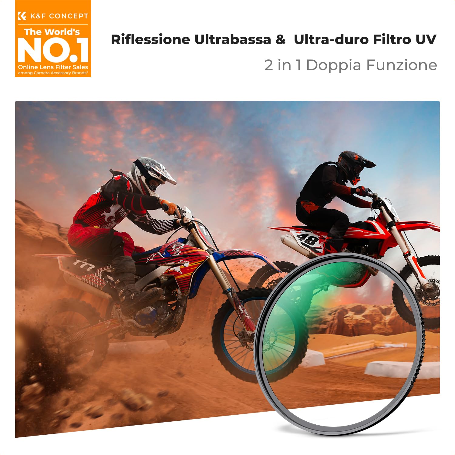 K&F CONCEPT 55mm Filtro UV Riflessione Ultrabassa & 9H Ultra-Duro con Un Panni di Puliziaper per Obiettivo Fotocamera, Protezione Ultravioletti, Vetro Ottico con 28 Strati Nano Rivestimento
