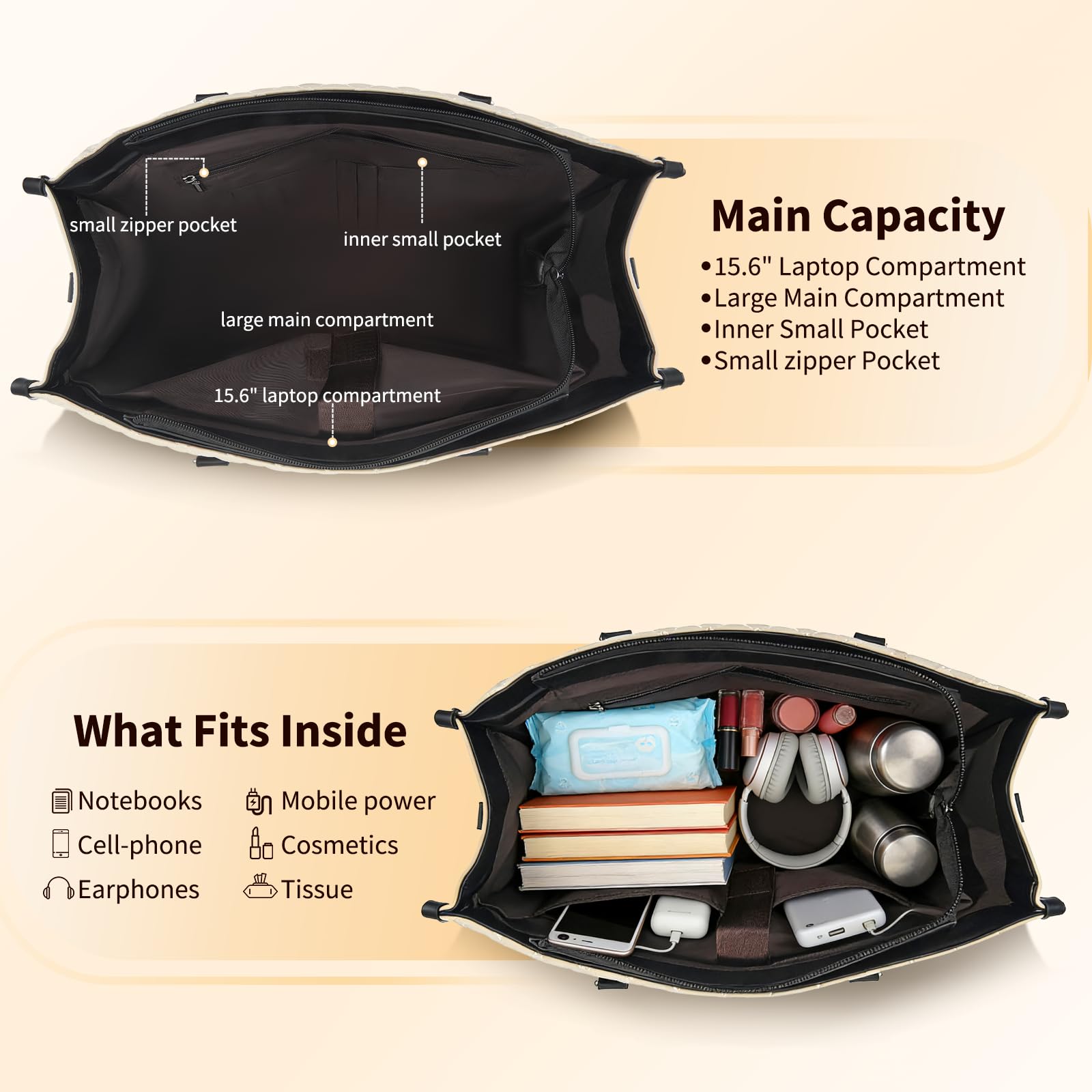 Borsa porta pranzo 2 in 1 da donna, borsa termica per laptop da 15,6 pollici (40 cm) con scomparto per alimenti, borsa da ufficio impermeabile con protezione antifurto, lavoro, università, viaggi