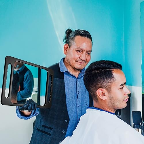 Miniatura 6 de Kigley Espejo de mano grande de 2 piezas con doble mango espejo de peluquería rectangular irrompible de mano equipo de peluquería y accesorios de