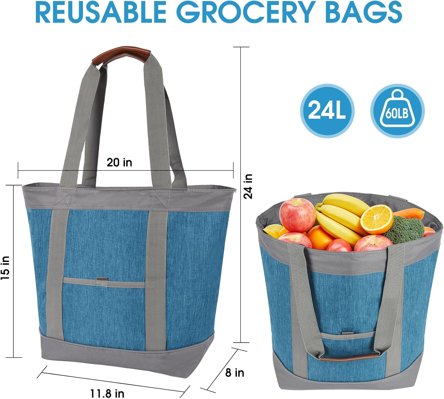 Insulated Cooler Bag, Reusable 30 Cans Insulated Bag, Soft Portable Grocery Bags for Shopping Food Travel Beach Camping - Image 2