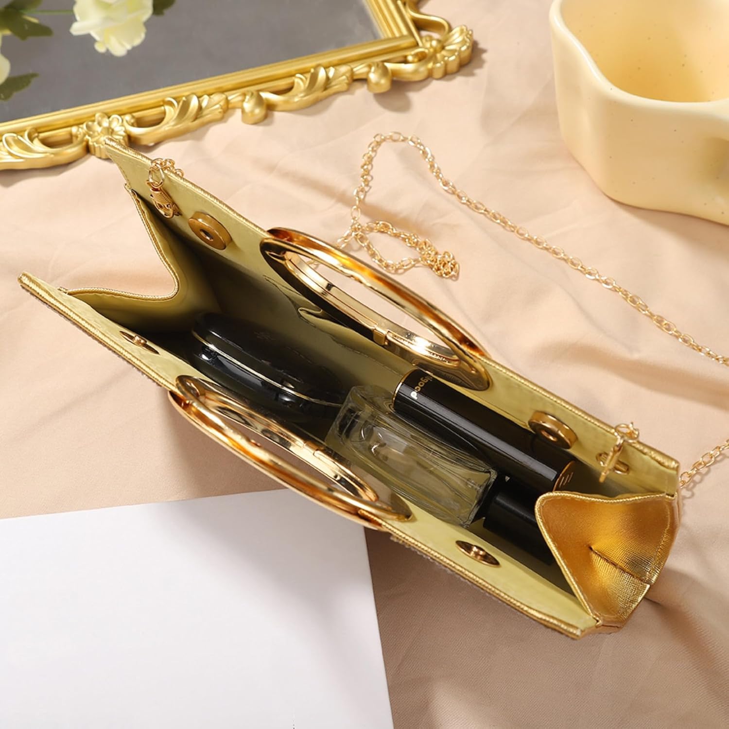 Women's Elegant Crystal Evening Handbag Glitter Top Handle Evening Purse Clutch Wedding Shoulder Bag Small Square Bag