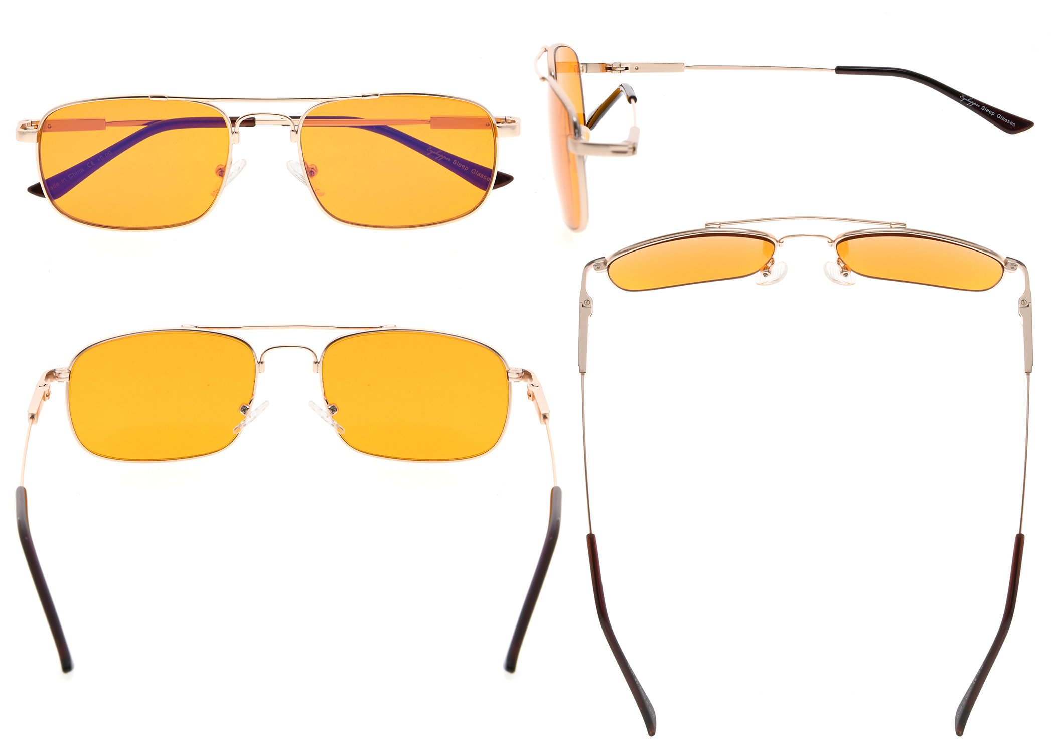 Eyekepper Memory Titanium Sleeping Glasses-Blue Light Blocking 97%-Computer Reading Glasses-Reduce Eyestrain Readers Dark Orange Tinted Lens (Gold, 1.25)