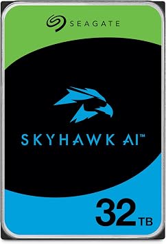 Seagate Skyhawk AI 32TB Video Internal Hard Drive HDD 3.5 Inch SATA 6Gb/s 512MB Cache for DVR NVR Security Camera System with in-House Rescue Services ST32000VE000 | 7200 RPM drive with SATA III and 32TB capacity for surveillance, AI analytics and video recording