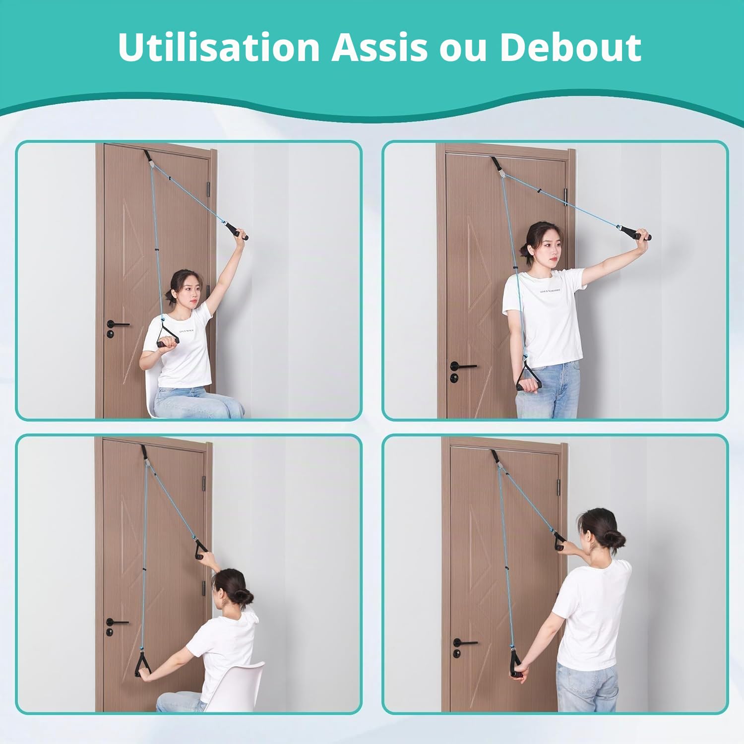 Fanwer Reeducation Epaule Poulie Porte, AVCE Confortables Poignées de Matériaux TPR，Poulies Multi-usages pour la des épaules au-Dessus de la Porte