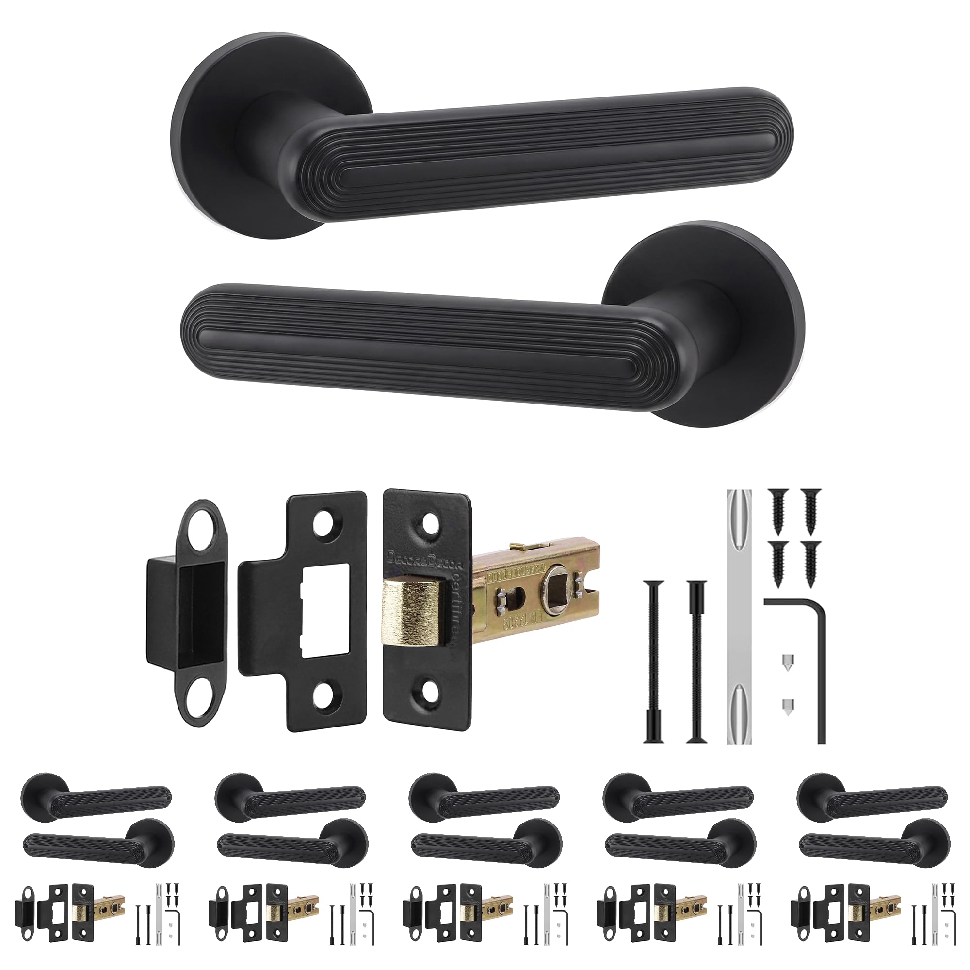 Decoranddecor Matt Black Internal Door Handles, Latch Kit 64Mm 6 Pack