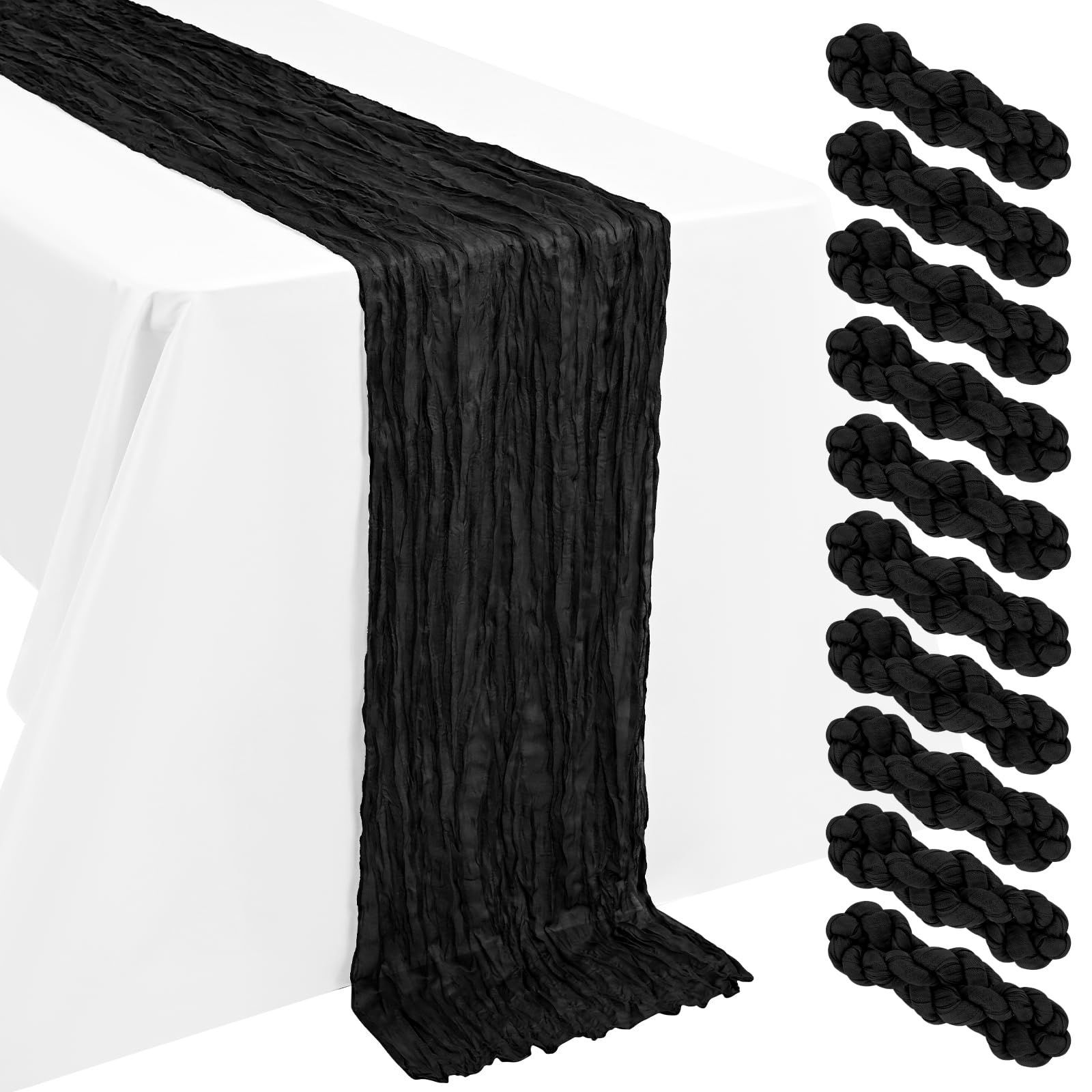 LYAFS 10 Pack Black Table Runner Cheesecloth 55x300cm 10FT Gauze