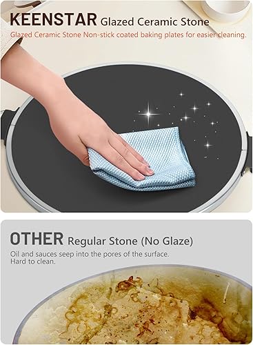 Miniatura 3 de KEENSTAR Horno eléctrico para pizza interior con piedra de cerámica esmaltada, máquina de pizza portátil de 12 pulgadas con temporizador ajustable,