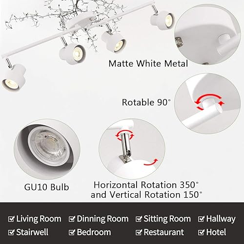 Miniatura 3 de TeHenoo Luces de pista de 4 luces, 28 pulgadas, cabezales de pista ajustables, enchufe GU10, accesorios de iluminación plegables para cocina,