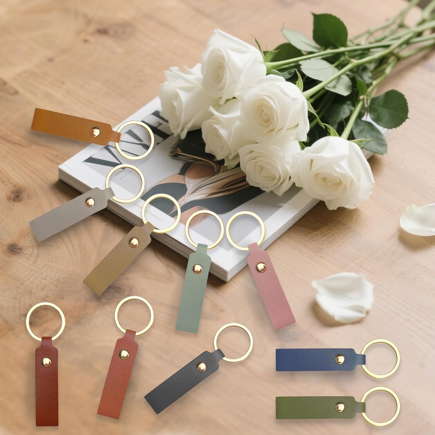 110 Pcs PU Leather Keychain Blanks Bulk with Key Rings 3.7 x 0.7 Inches DIY Craft Keychains Laser Engraving Kit (Multicolor) - Image 3