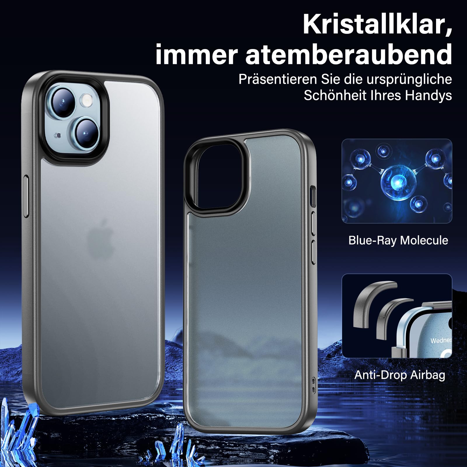 FLLAO 4 in 1 Cover per iPhone 15 Pro Custodia con 2 Pellicola Vetro Temperato e 1 Fotocamera Protettiva, [Cuscino d'aria integrato] Antiurto