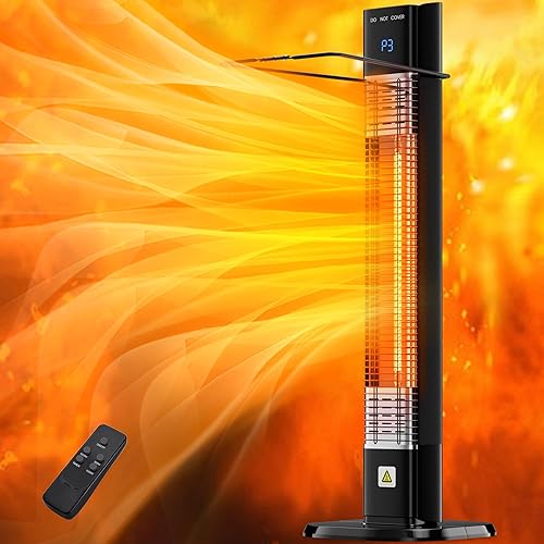1500W Outdoor Heater,Patio Heater with Remote, 3 Heat Levels, 24H