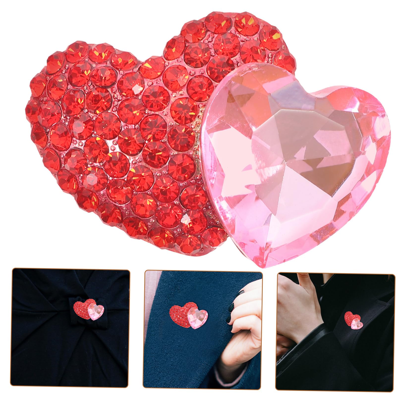 GALPADA Elegant Rhinestone Heart Brooch Lapel Pin for Women's Coat Dress Christmas