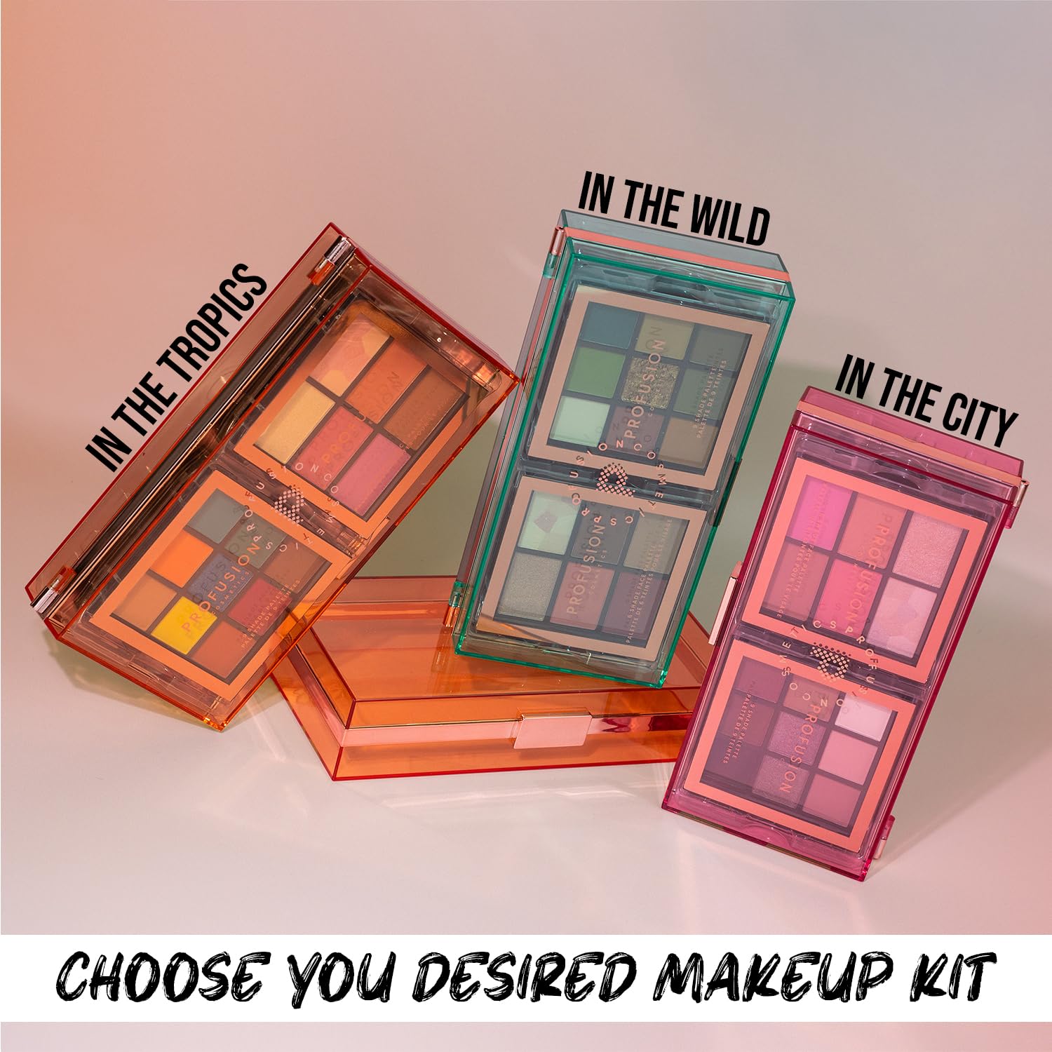 Profusion Cosmetics Artistry On The Go Makeup Kit – 9 Shade Eyeshadow & 6 Shade Face Palettes with Brushes and Primers, Travel-Friendly, Vegan Beauty Set (In The Tropics, 1)