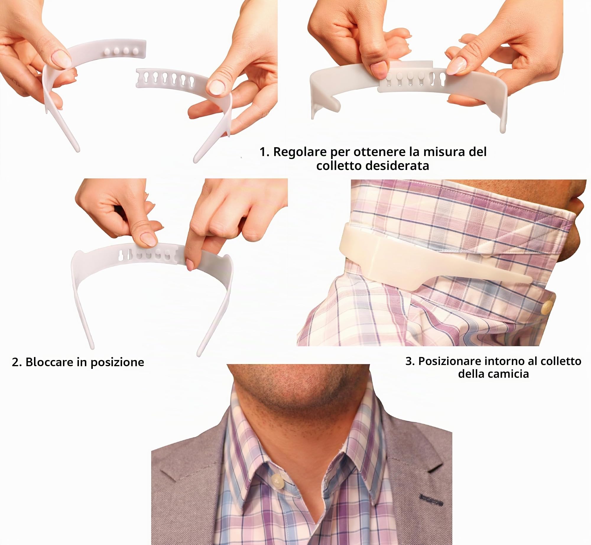 Slick Collar Supporto regolabile per colletto per colletto e abbottonatura, per uomini e donne, bianco, Small-3X-Large