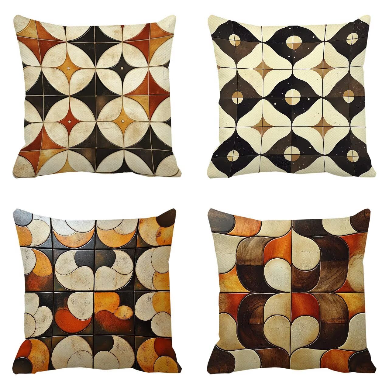Housse coussin exterieur doux et respirant lot de 4 coussins carrés rétro 70x70 cm