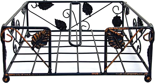 Servilletero de hierro rústico con brazo giratorio seguro, color negro con hojas de bronce, decoración para interiores y exteriores Maypes