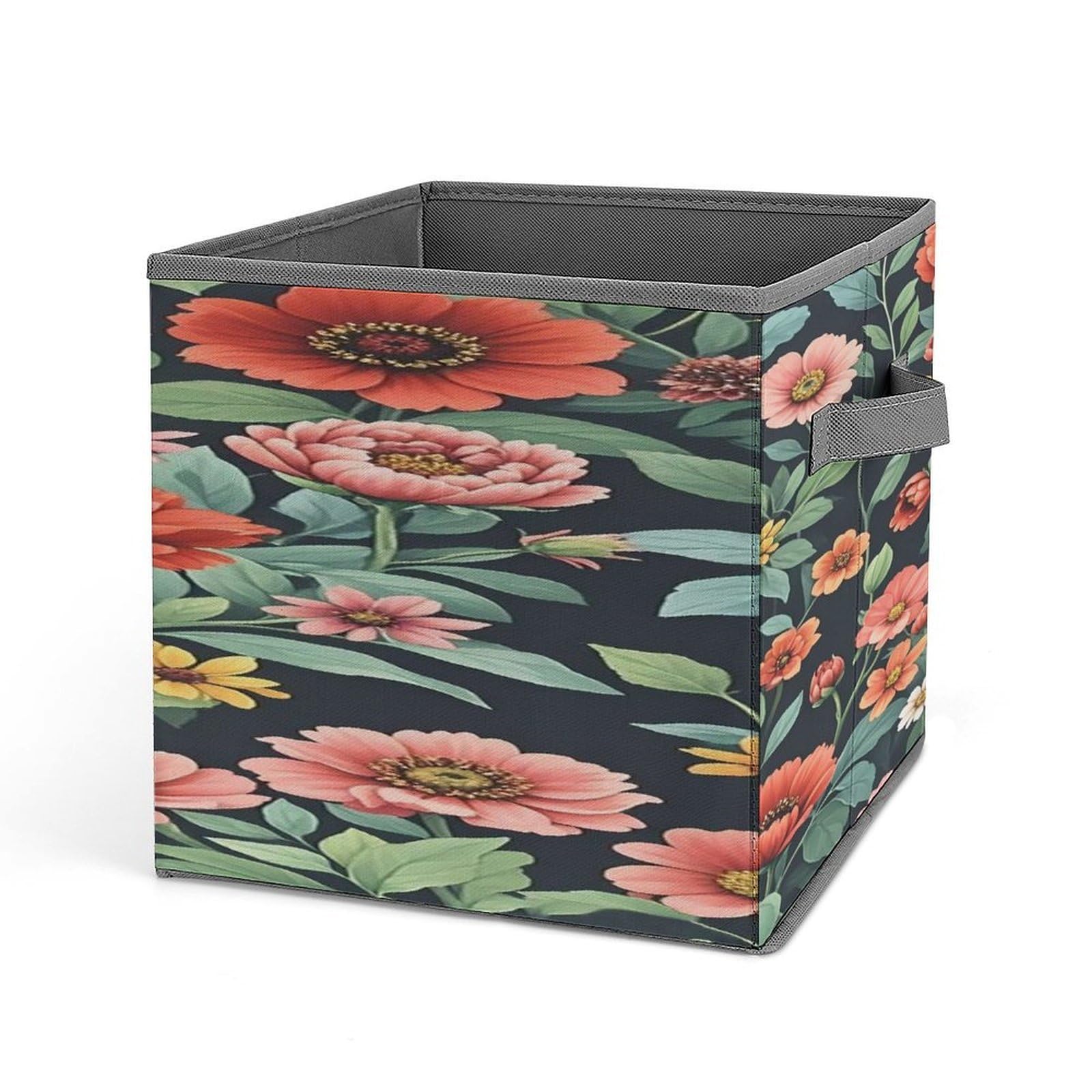 Lzqpoeas Style Lots Of Flowers Storage Bins With Handle Large Capacity Stackable Cube Storage Bins Sturdy Fabric Closet Organizers For Shelves Decorative Foldable Storage Boxes
