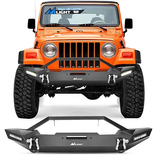 Nilight Front Bumper Compatible for 1987-2006 Jeep Wrangler TJ & YJ Rock Crawler Bumper with 2 x LED Lights, Winch Plate and 2 x D-Rings,Upgraded Textured Black,2 Years Warranty (JK-55A)