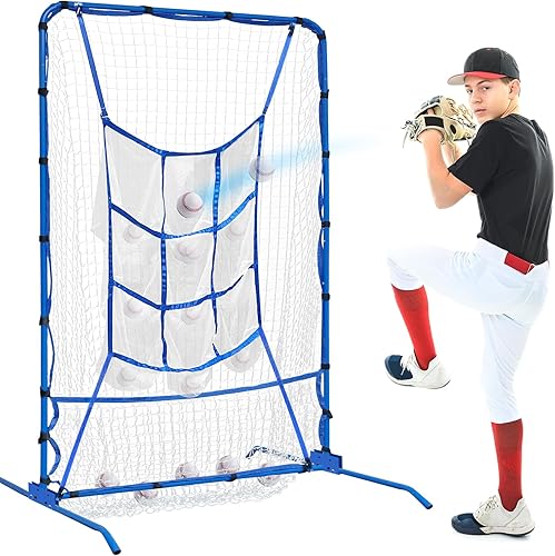 Miniatura 1 de 6FT Baseball Pitching net, 9-Pocket Pitcher Net with Strike Zone, Adjustable Height Target Throwing Trainer, Baseball Softball Practice Net with