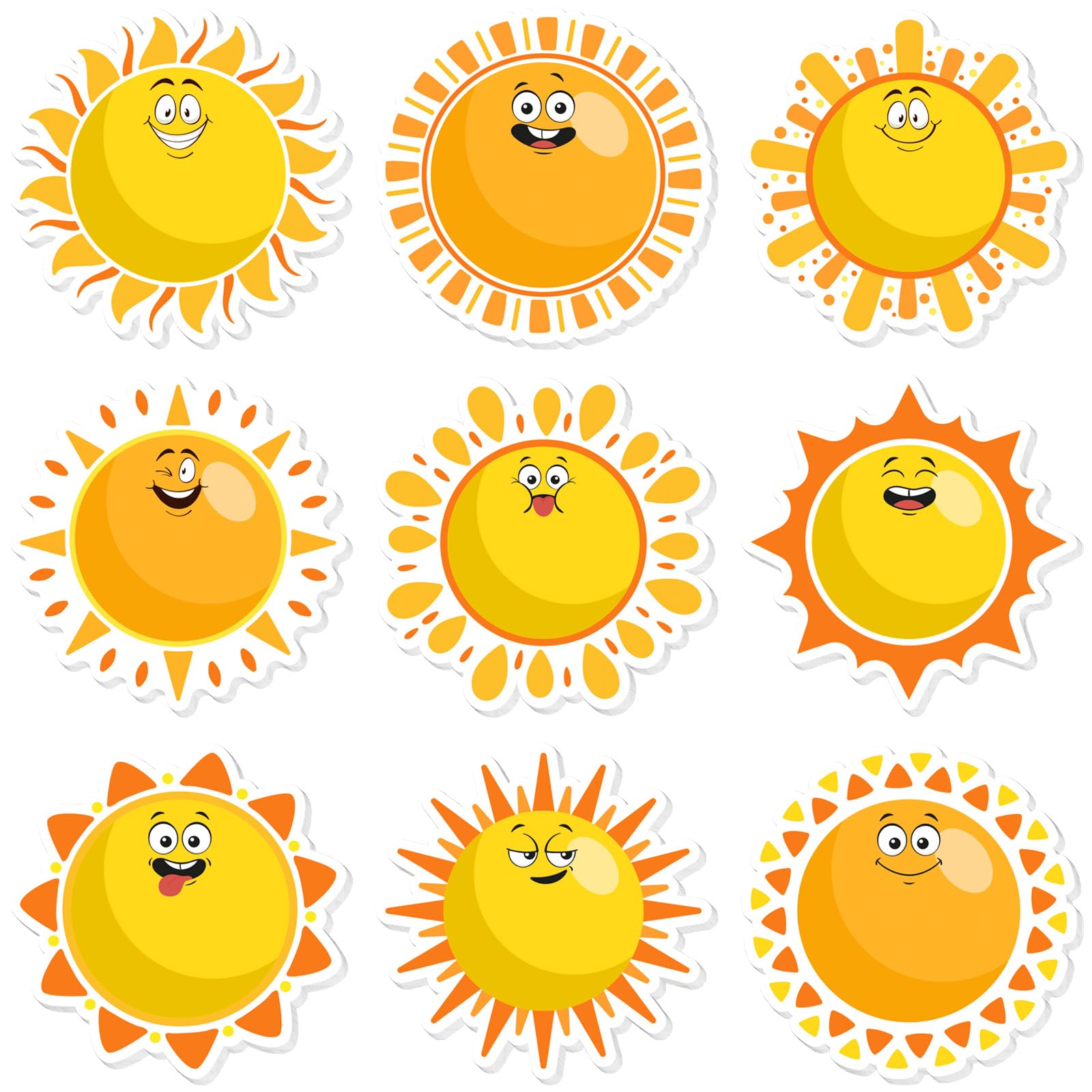 JarThenaAMCS 9 Packs Sun Sticky Notes Cute Yellow Sunshine Self-Adhesive Notepads Happy Sun Memo Pad Removable for Student Teacher Office School