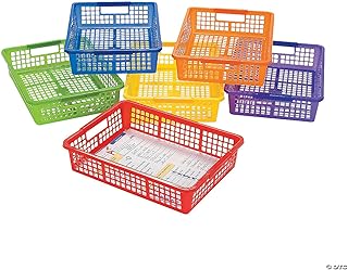 Fun Express Stackable Storage Bins 13x9.75x3 Inch - 6 Pack Colorful Plas...