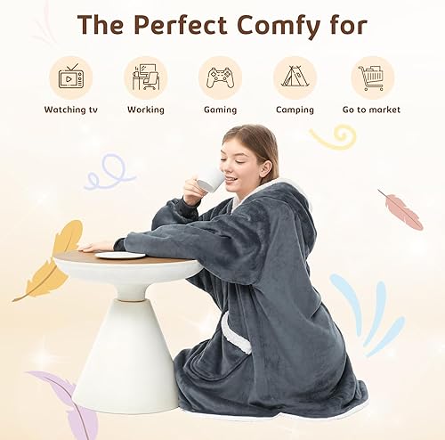 Miniatura 5 de L'AGRATY Manta con capucha manta gigante con capucha con mangas de bolsillo para mujeres y hombres, regalos de novia para mujeres, mantas de franela