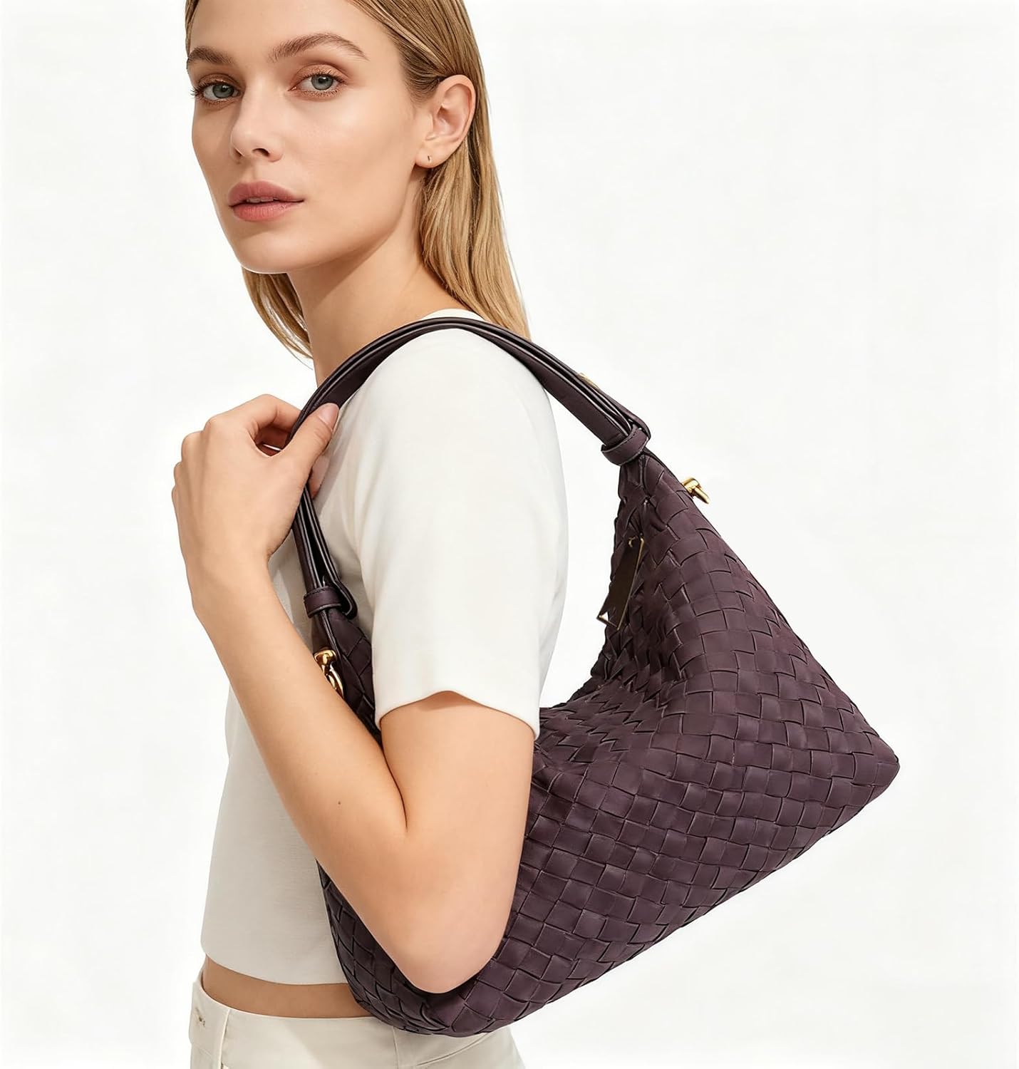 Woven Suede Hobo Purse for Women,Faux Suede Shoulder Bag,Woven Crossbody Bag,Handle Bag with 2 adjustable straps - Image 2