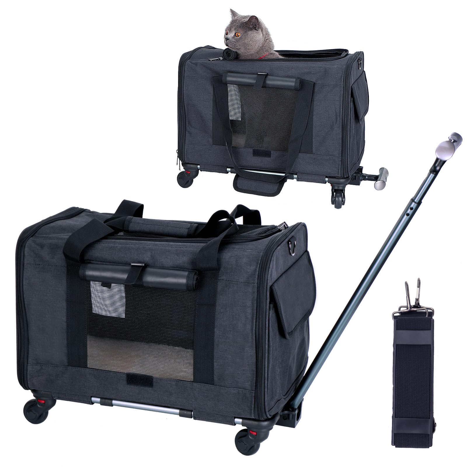 FLYAMAPIRIT Transportin para Perros Pequeños y Medianos y Gatos, Bolsa de Transporte Portátil, Bolsa de Viaje Portátil con Asa Telescópica y Ruedas Desmontables