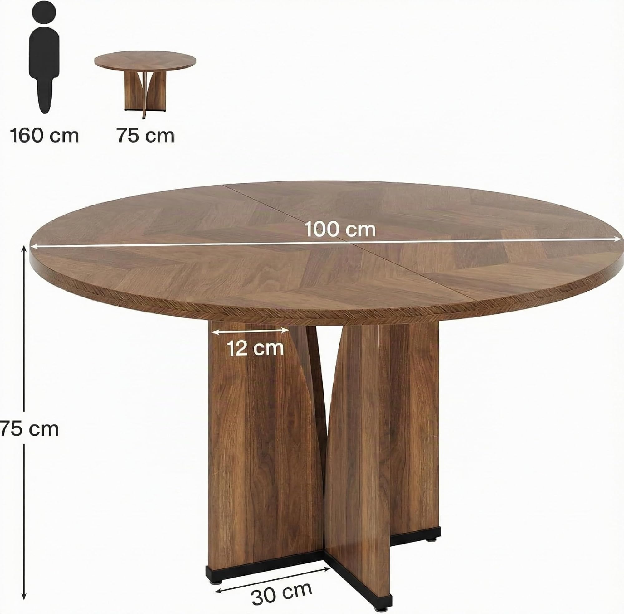Lailang 100cm Tavolo da Pranzo, Tavolo Rotondo, Tavolo Cucina Salvaspazio, Tavolo In Legno, Tavolo Moderno, 100 x 100 x 76 cm, Marrone