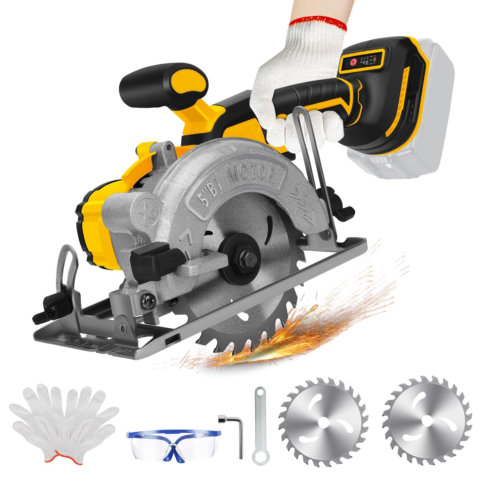 5'' Cordless Circular Saw for Dewalt 18V Battery (No Battery), Brushless Motor with 2 Blades, 0-45° Cutting Angle, Max Cutting Depth 1.6"(90°), 1.28"(45°), Idea for Wood, Plastic, Soft Metal