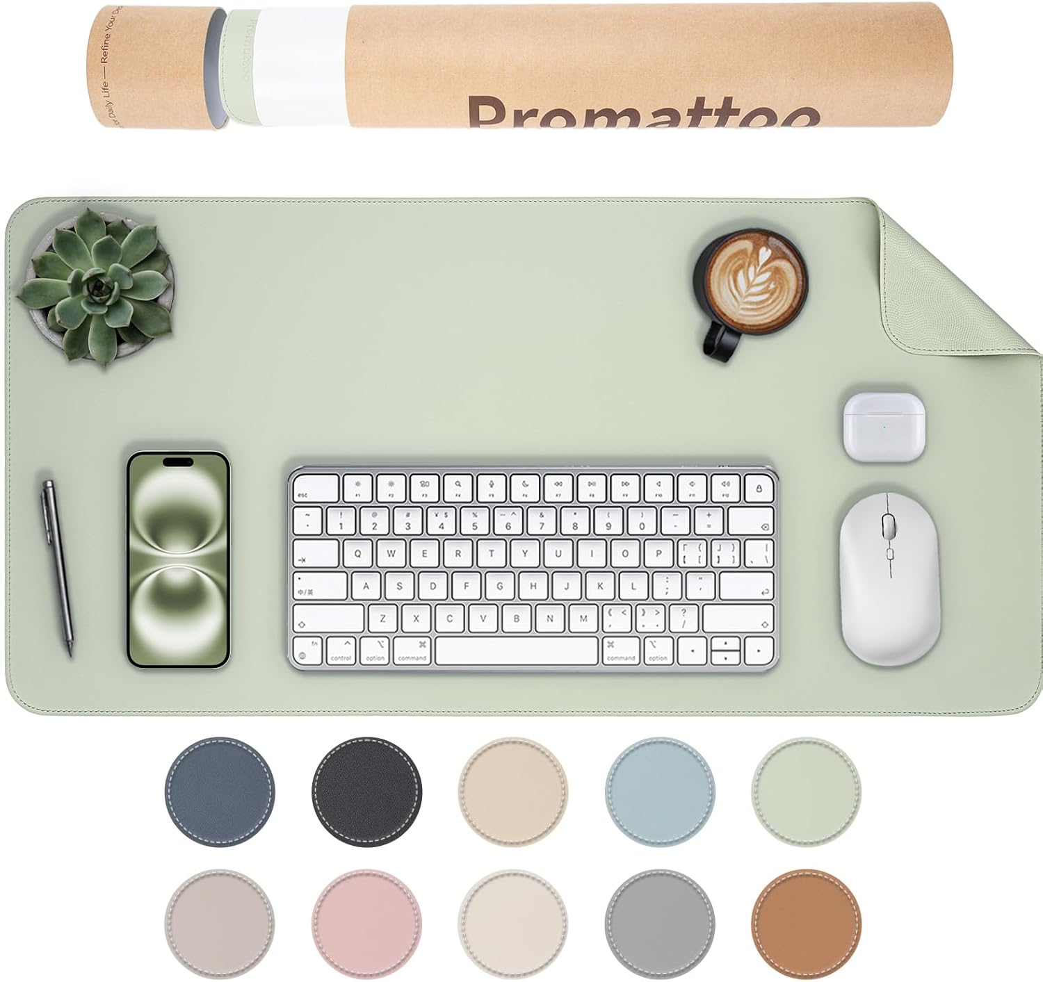 Oversized Non-Slip Desk Pad Protector with Premium Gift Box – Vegan Leather Waterproof Laptop Mat for Keyboard & Mouse, Grips Desk Firmly – Large Office Pad– Matcha Green