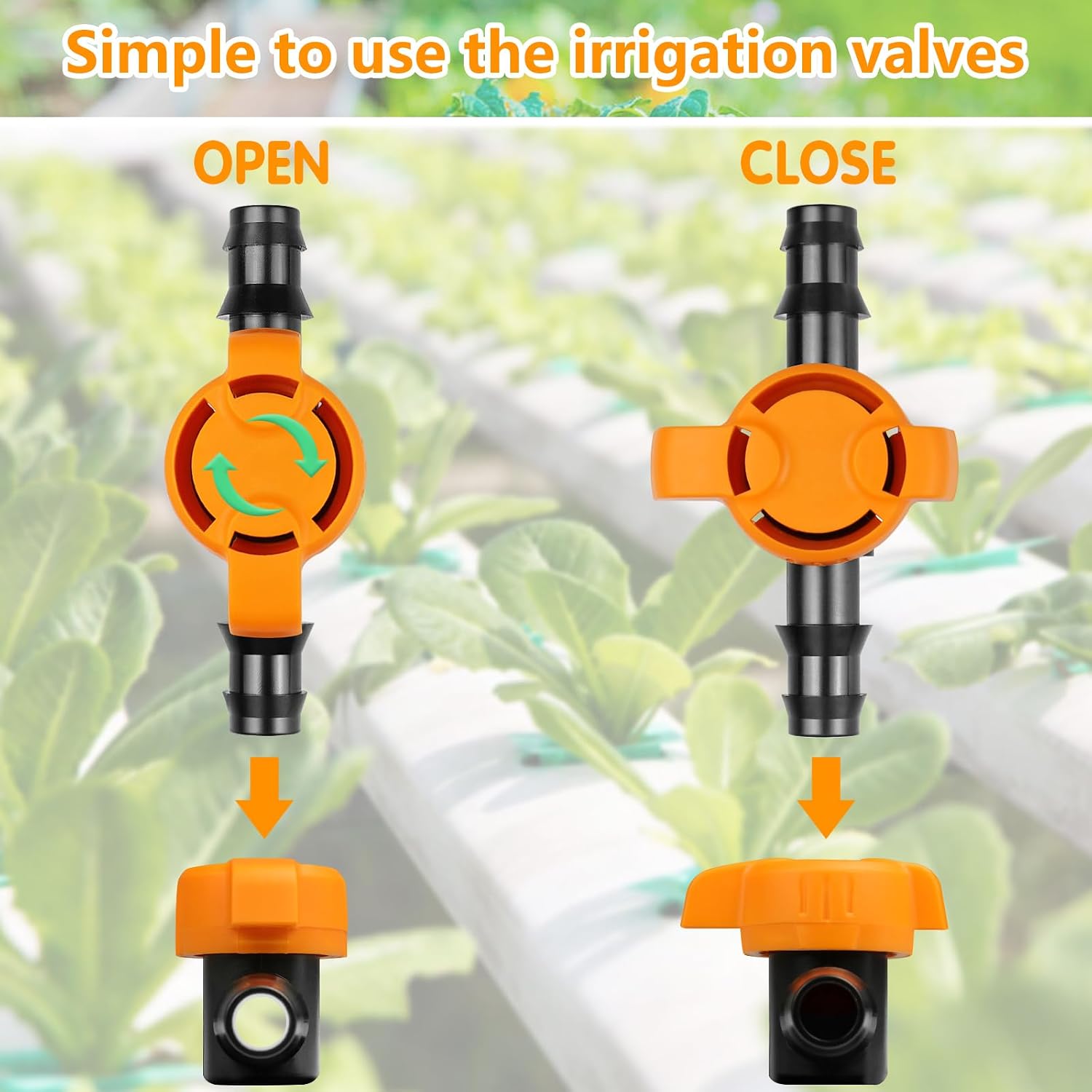 Drip Irrigation Fittings Kit for 1/2" Tubing, 37 Pieces 1/2 Inch Drip Line Connectors for Drip Sprinkler Systems - 14 Couplings, 8 Tees, 6 End Caps, 5 Elbows, 2 cross connectors and 2 drip valves image 5
