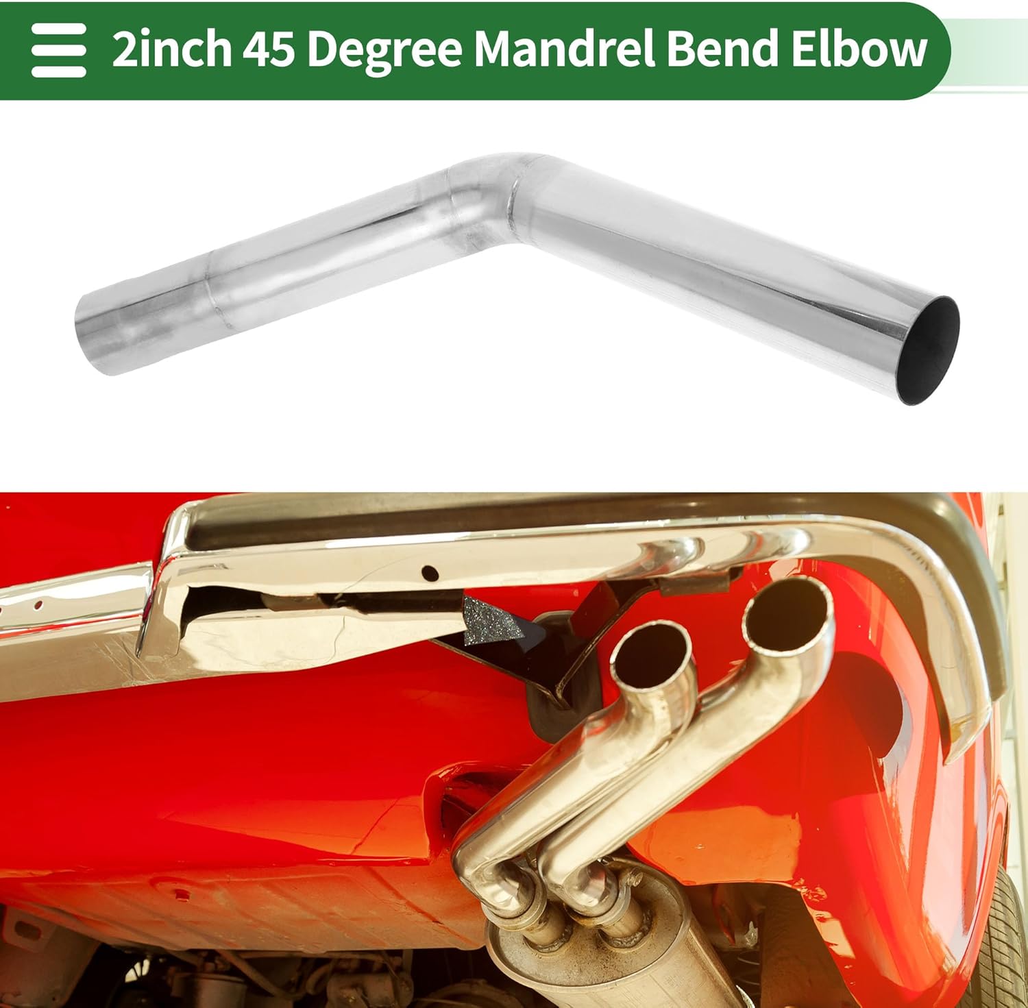 Motoforti 2" OD 45 Degree Mandrel Exhaust Tube Car Exhaust Pipe Mandrel Bend DIY Custom Tubing Pipe 11.81" Leg Length T304 Stainless Steel Silver Tone