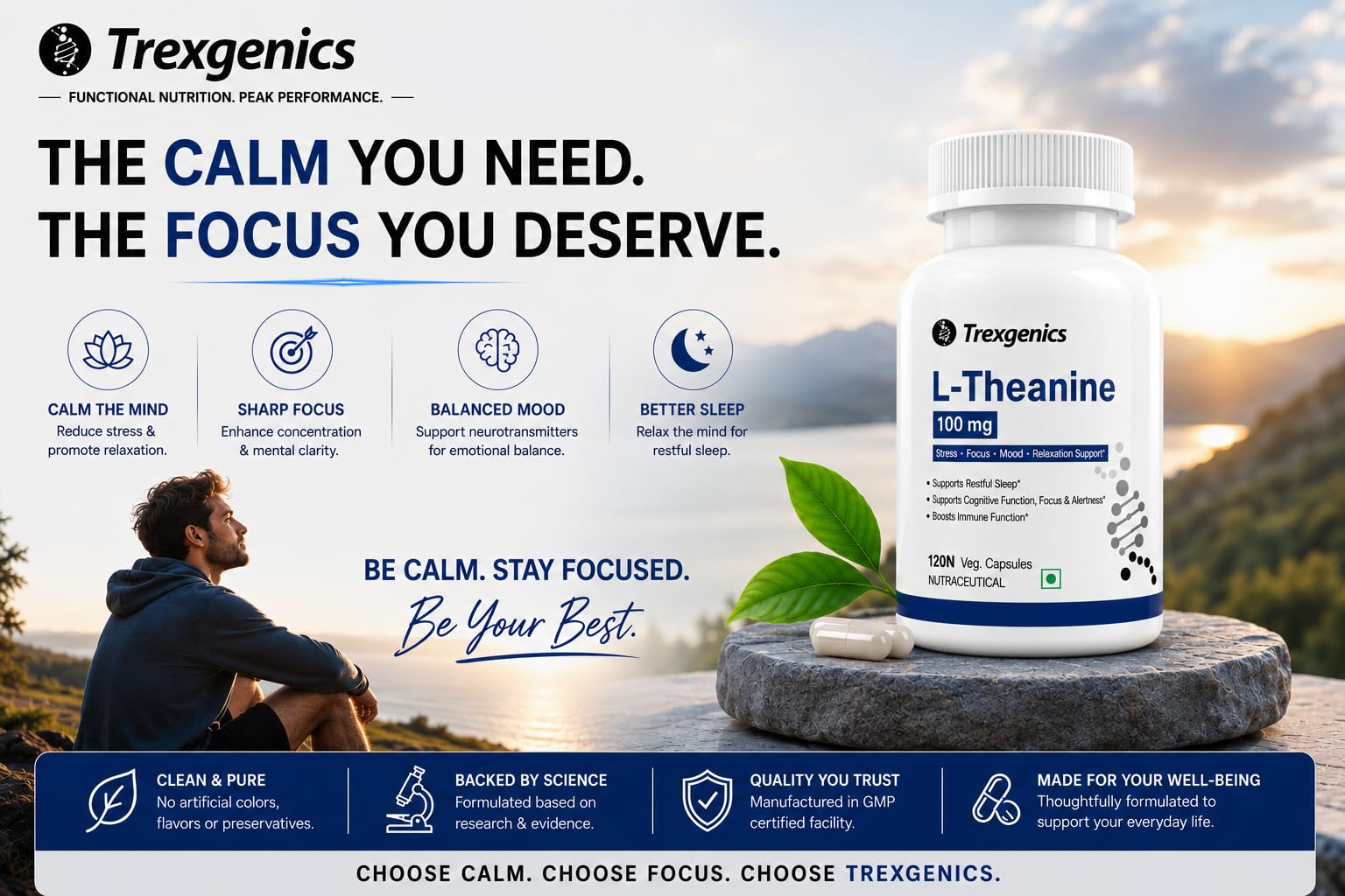 Trexgenics L-THEANINE 100 mg Stress, Focus, Mood, Relaxation Support (120 Veg Capsules) — Amazon image 7