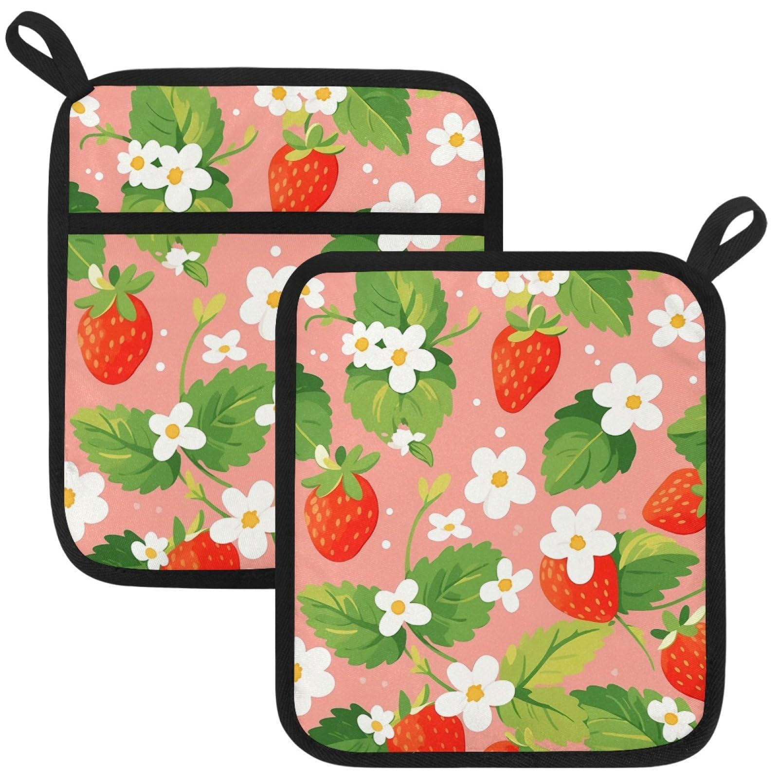 VAPOKF Strawberries Pot Holder, Heat Resistant Oven Cloths, Potholders & Oven Gloves, for Kitchen Cooking & Baking, Thick & Safe, Protection of Hands From Hot Utensils