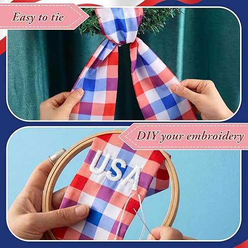 Miniatura 5 de VitalCozy Cinta de corona del 4 de julio para puerta delantera, banda de satén para bordado, guirnalda de monograma, accesorios de cinta, fiesta