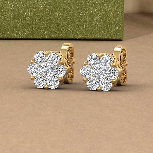 Miniatura 6 de Aretes de diamantes en racimo de 14 a 1 quilate en oro de 10 quilates o platino 950