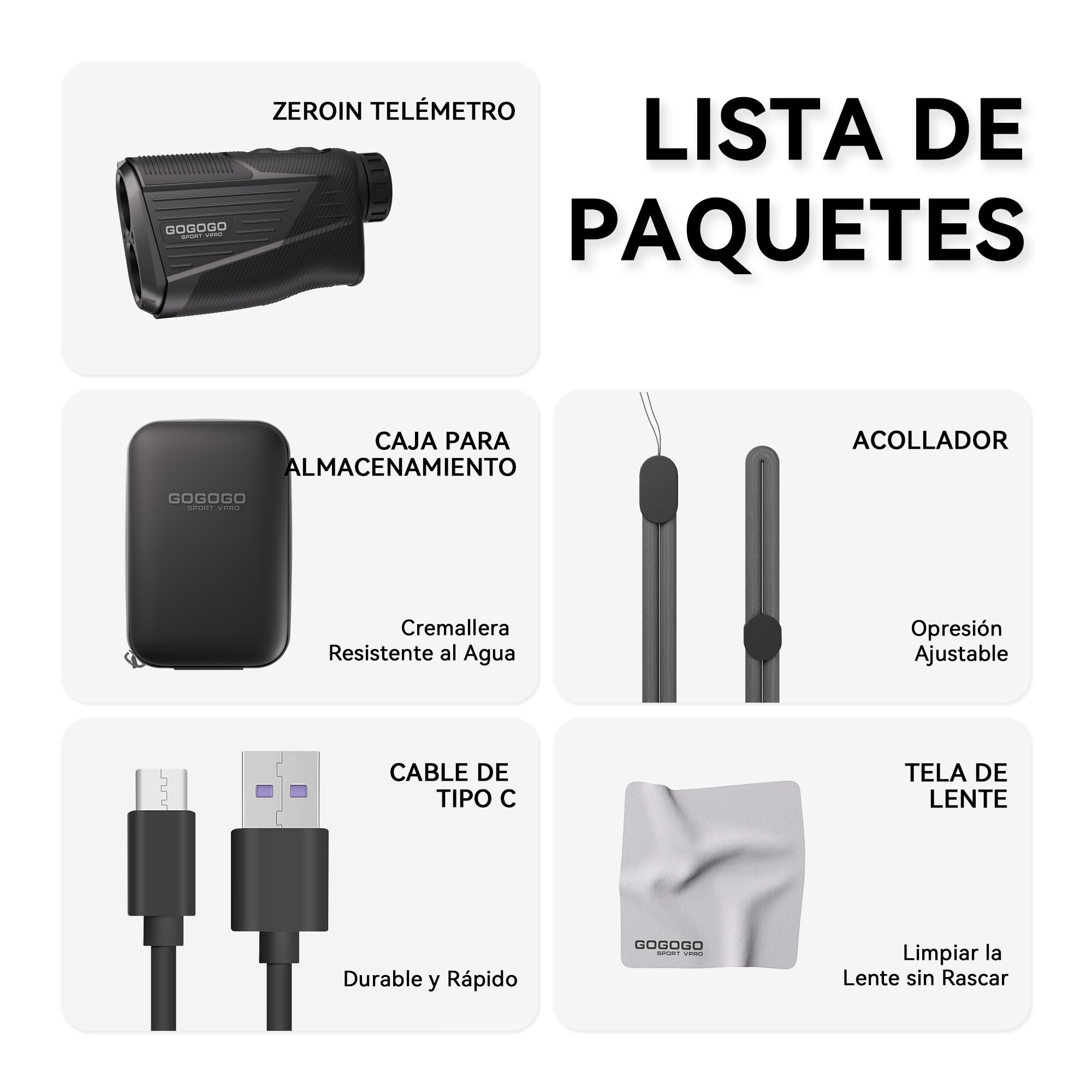 Gogogo Sport Vpro Telémetro Laser Golf Caza 1372/2285 M/Yardas/Feet, Recargable Medidor Laser Magnético Precisión ±0.5yd, Modos para Pendiente Off/ON, Vibración de Bloqueo de Bandera, Escaneo