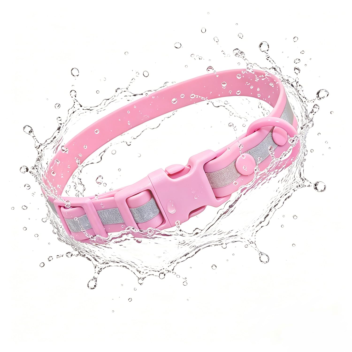 THAIN Waterproof Reflective Dog Collar –PVC Webbing with High Visibility Reflective Strip–Easy to Clean – Perfect for Daily Use & Night Walks – for Small Medium Large Dogs (Pink, S)