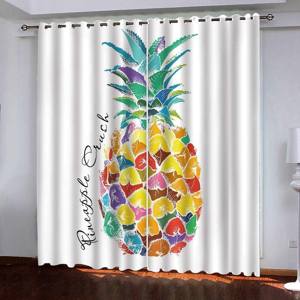 Cortinas Opacas para Ventanas Infantiles 280 x 250 cm piña de Dibujos Animados Cortinas Opacas para Ventanas Infantiles 3D Patrón Cortinas Salon Dormitorio Moderno Reduccion Ruido Cortinas