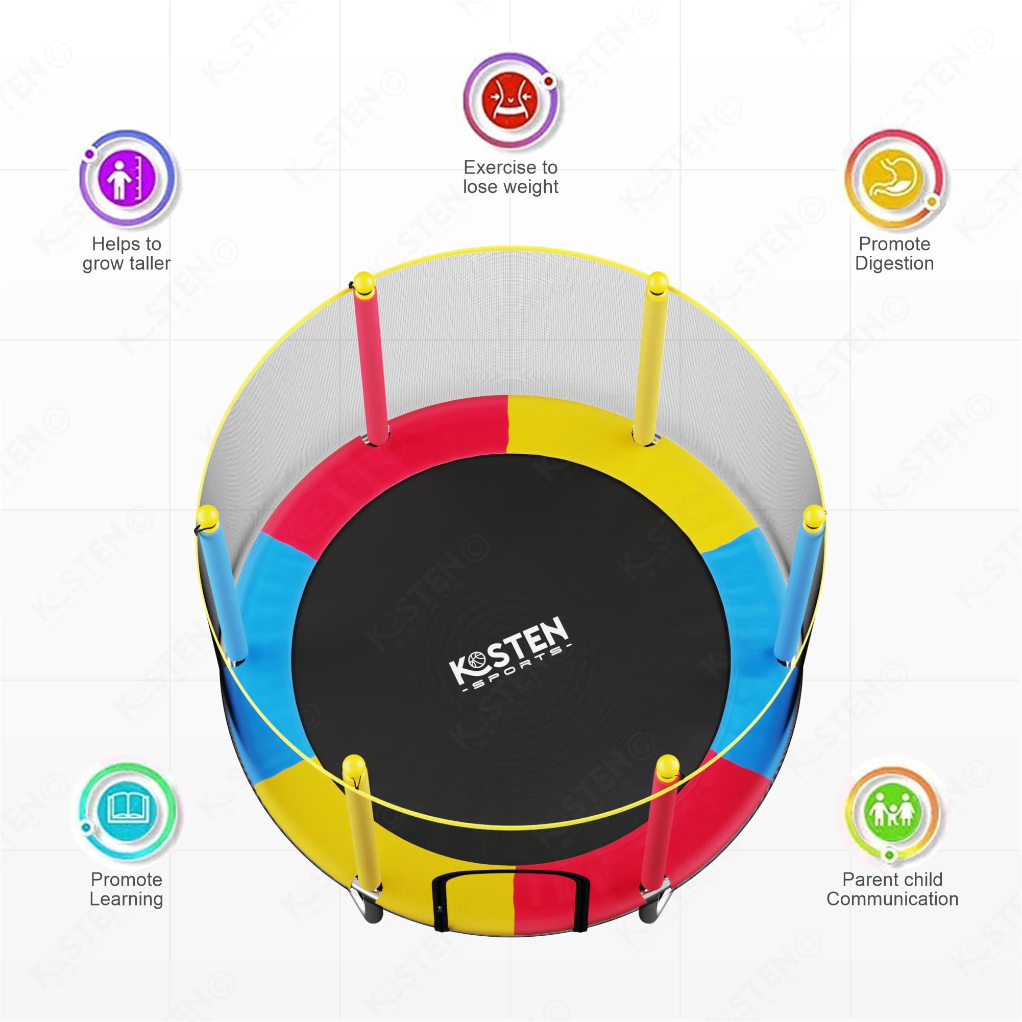 Kosten Sports 55 Inch Trampoline for Kids with Safety Net | Indoor & Outdoor | Powerful Loading Capacity | Stainless Steel Frame & Legs - Image 8 thumbnail