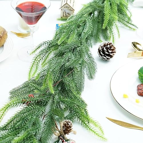 Miniatura 4 de Guirnalda de Navidad de 6 pies, guirnalda de pino Norfolk de Navidad, guirnalda de pino artificial para mesa de Navidad, chimenea, pared, decoración