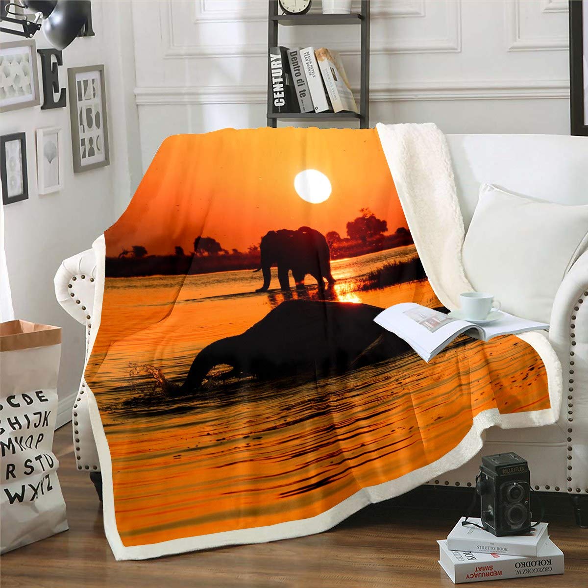 Loussiesd Animal Fleece Throw Blanket Sunset Plush Blanket for Sofa Bed Ethnic Animal Print Sherpa Blanket Boho Exotic Style 3D Wild Animal Pattern Fuzzy Blanket Room Decor King 87x94 Inch — image 1