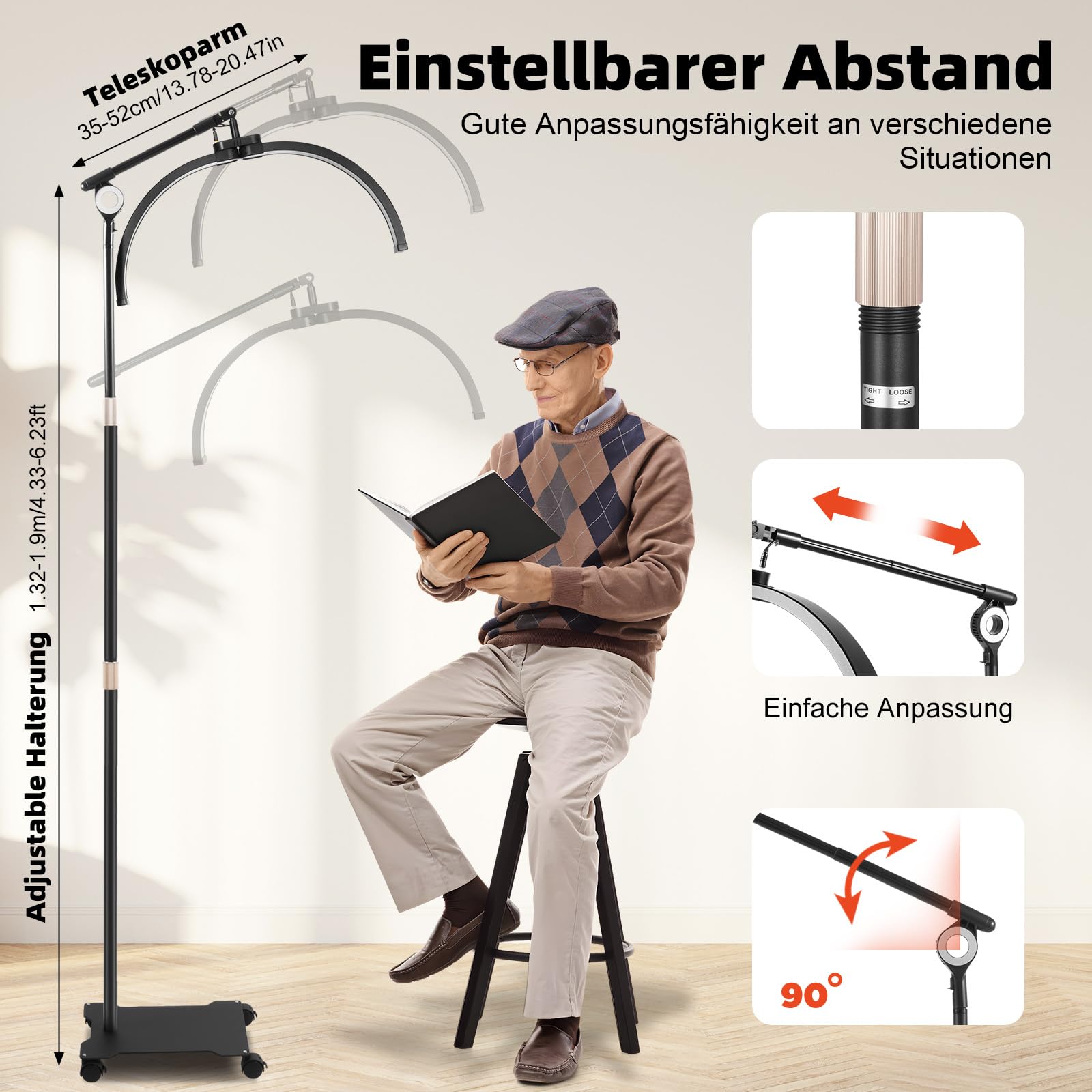 Halbmond-LED-Lampe, Wimpernverlängerung lampe mit Telefonhalter, Faltbare Einziehbarer Wimpern, 3200K-5600K, professionelle ästhetische Lampe für Beauty, Tätowierer, Make-Up Artists