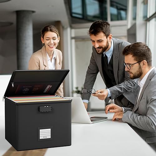 Miniatura 5 de Caja de archivos a prueba de fuego para documentos, caja organizadora de documentos portátil a prueba de fuego con asa, resistente al agua, con