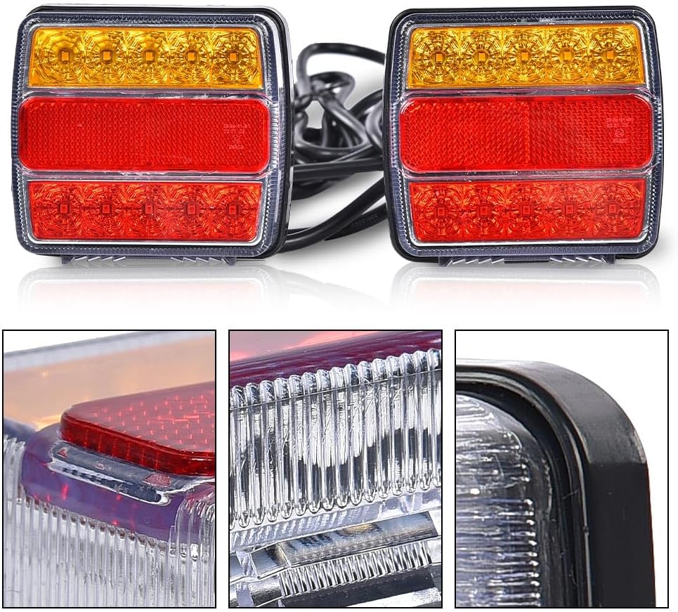 G-PLUS Magnetic LED Trailer Towing Light Kit 24ft Cable with 7 Pin Plug Fit for 5 Wire Systems Standard Trailer RVs Campers Trucks UTEs UTVs Red & Amber 2 PCS