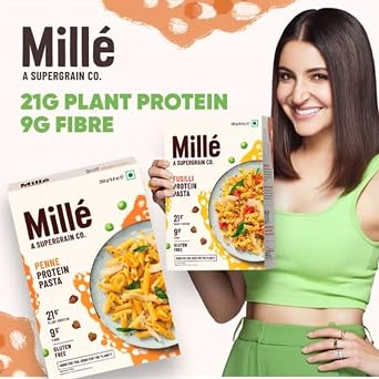 Mille High Protein Fusilli Pasta | 21g Plant Protein & 9g Fiber | Gluten-Free Supergrain Pasta for Healthy Meals | Vegan, Low-Carb & No Maida | 8.82 Oz (250g)