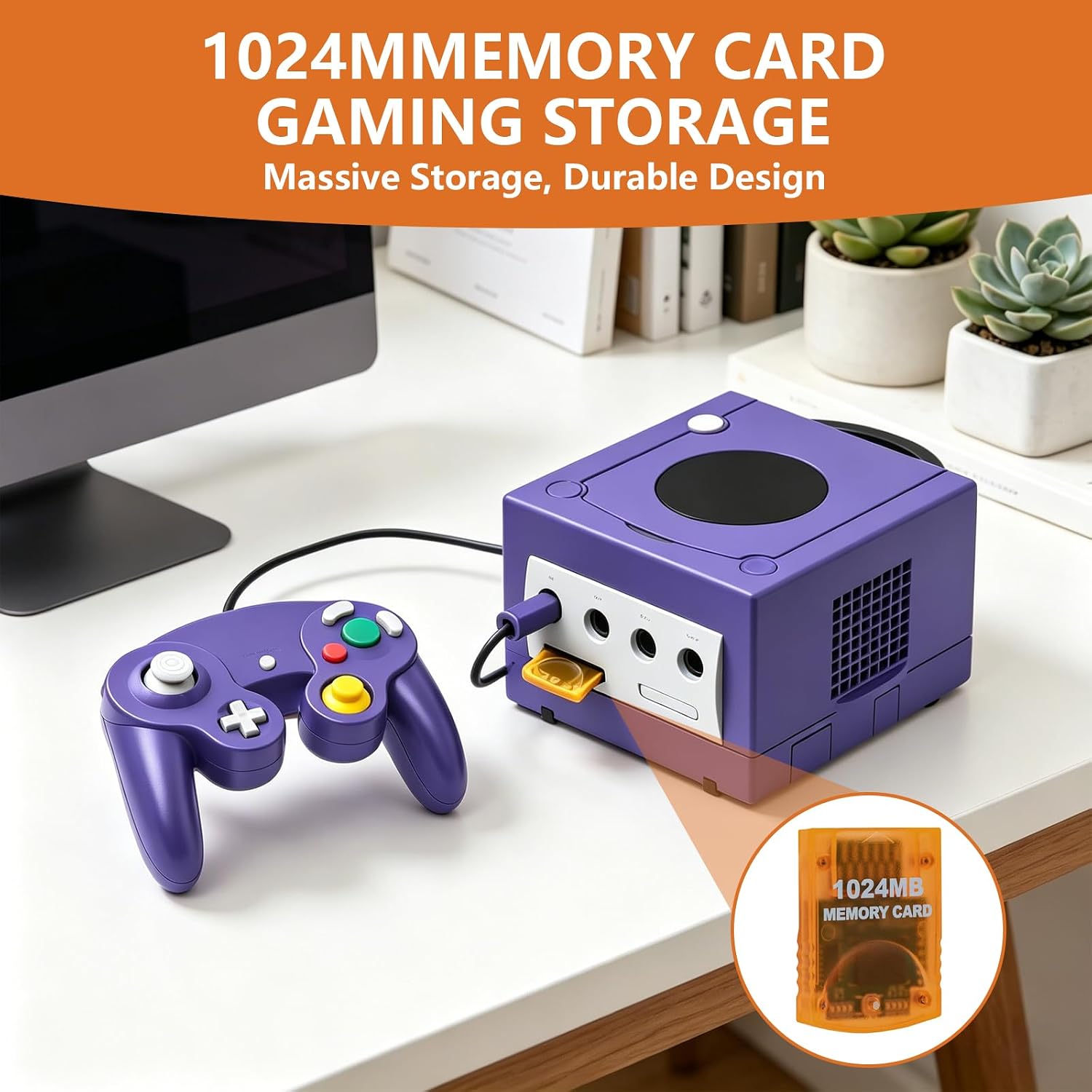 Large Capacity 1024MB Game Memory Card, High Speed ABS 1024MB Memory Cards with Flash Core Compatible with Game Consoles, 1.77x1.38x0.28in, Orange