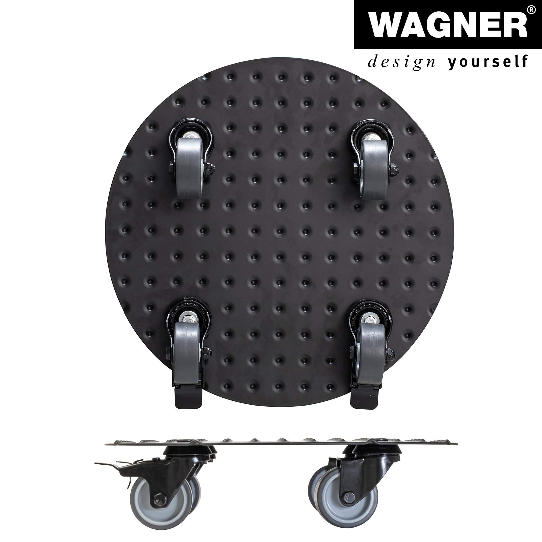 Wagner Wałek do roślin Alaska Black Ø 30 x 7,5 cm, wałek do kwiatów do użytku na zewnątrz i wewnątrz, z aluminium, czarny, 2 całkowite stojaki, nośność 150 kg, wyprodukowano w DE - 20700701